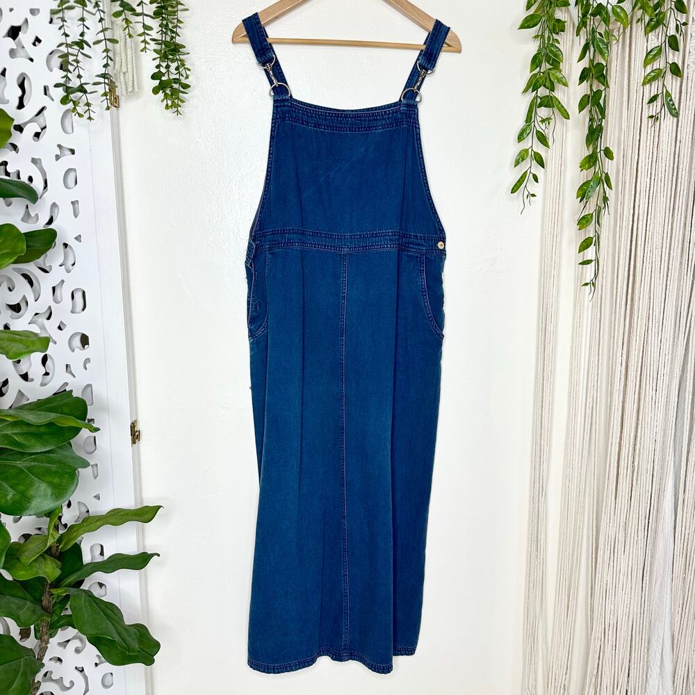 VTG 90s Christopher & Banks Dark Wash Denim Lagenlook Overall Maxi Dress